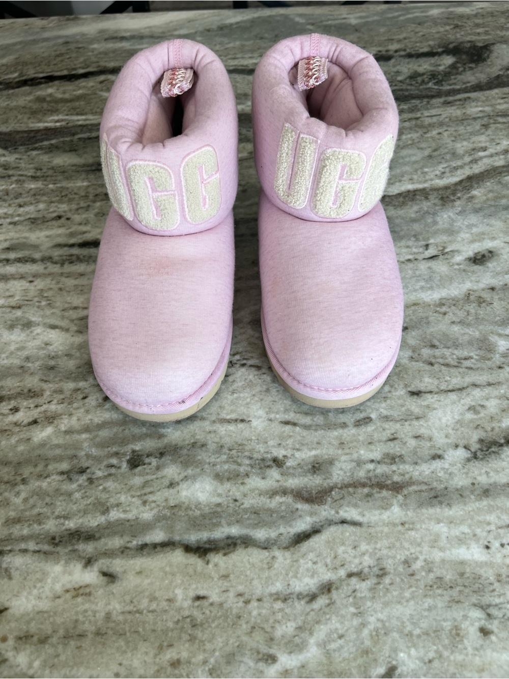 UGG Classic Mini Fur Jersey Cozy Boots in a soft pink size 7